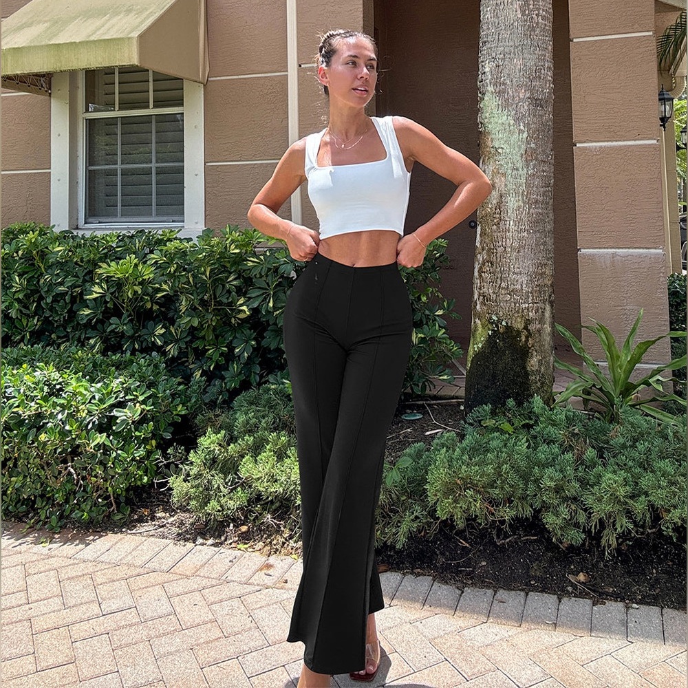 Elegant Black Flare Wide Leg Pants For Women Sz S (B1)